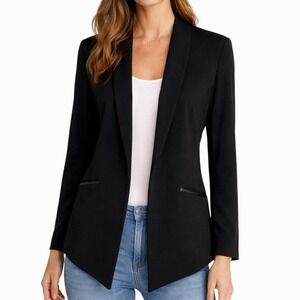 Derek Lam 10 Crosby Blazer Size 2 Black Wool Lambskin Trim Open Front Jacket